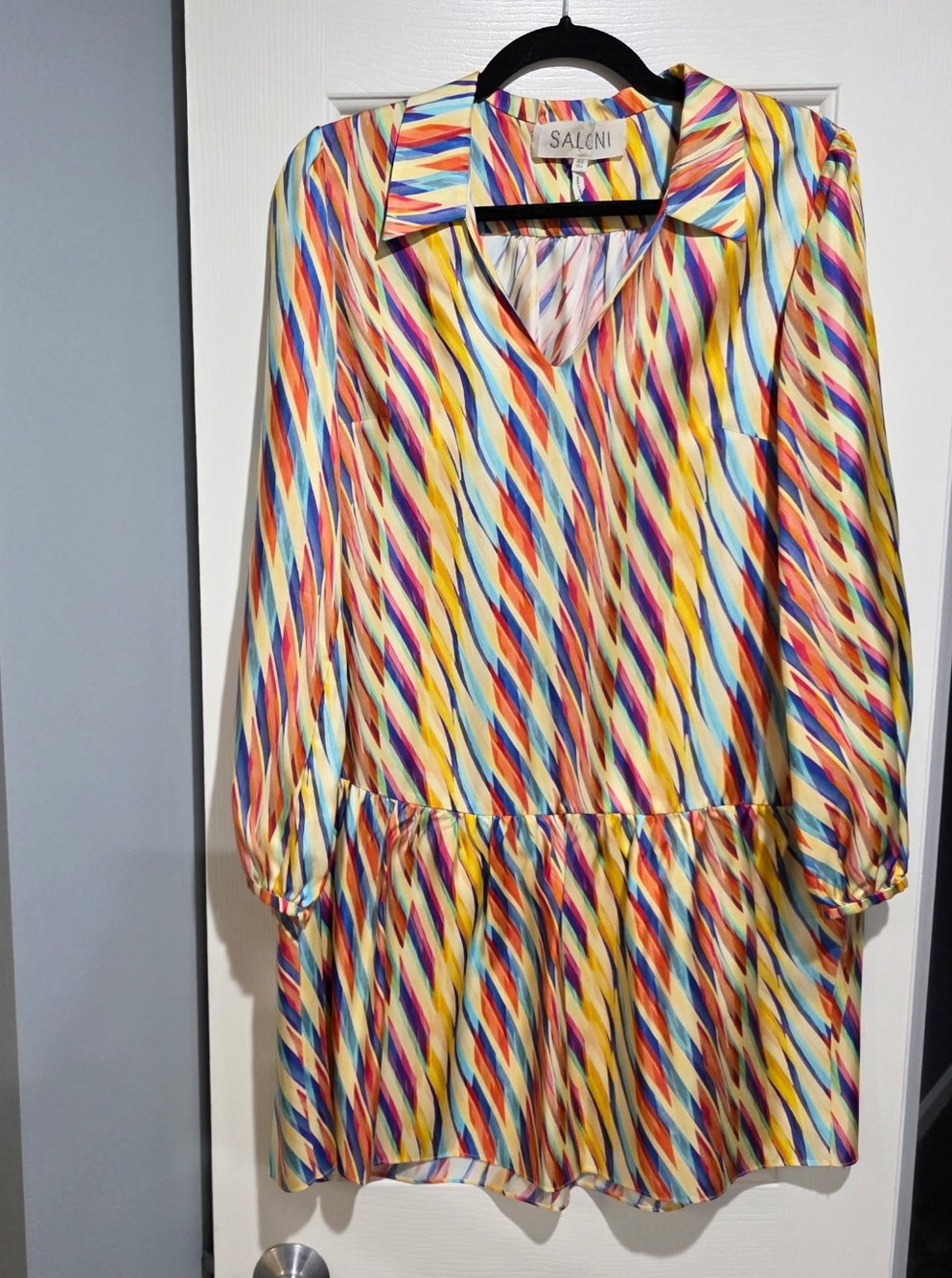 Saloni Jas Multicolor Diagonal Stripe Ruffle Dress - Picture 1 of 4